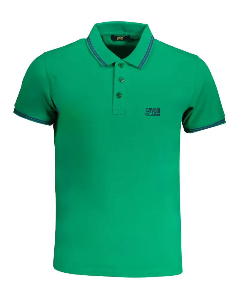 Roberto Cavalli logo-embroidery tipped polo shirt - Grün Grün