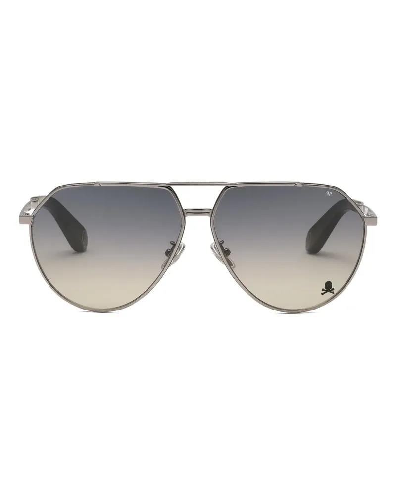 Philipp Plein Pilotenbrille mit Totenkopf-Verzierung - Silber Silber