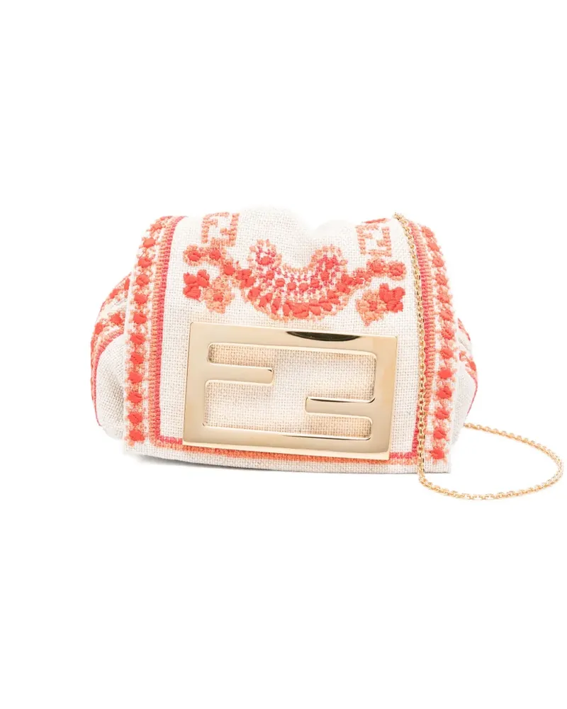 Fendi Mamma Baguette Mini-Tasche mit Stickerei - Nude Nude