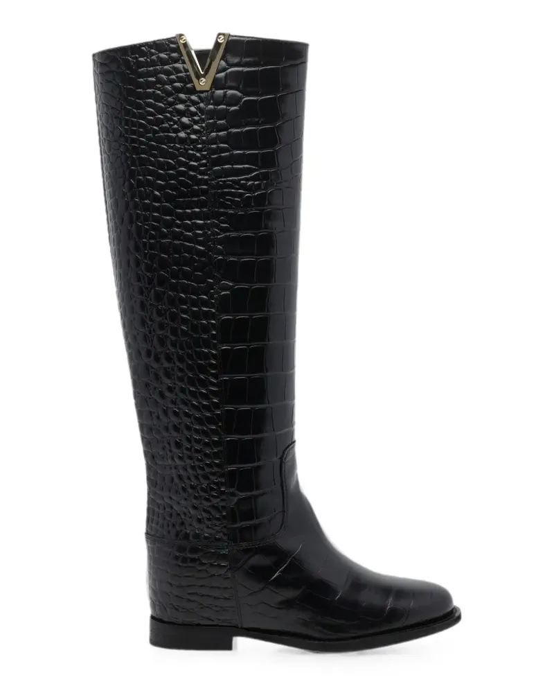 Via Roma 15 croc-effect knee-high leather boots - Schwarz Schwarz