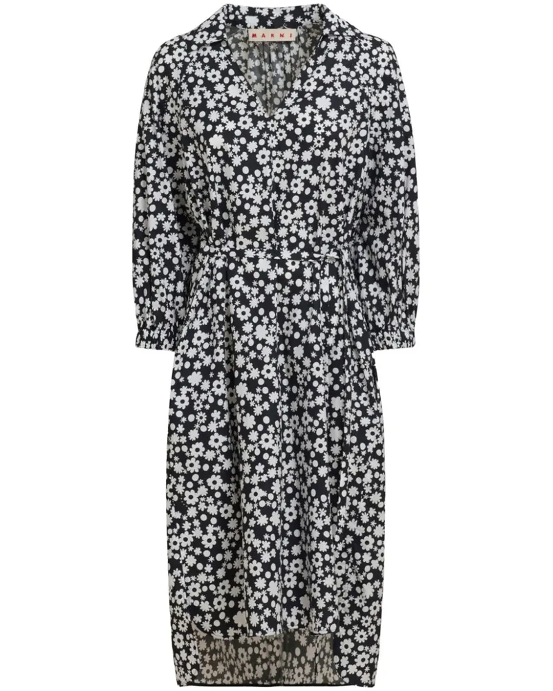 Marni Midikleid mit Blumen-Print - Schwarz Schwarz