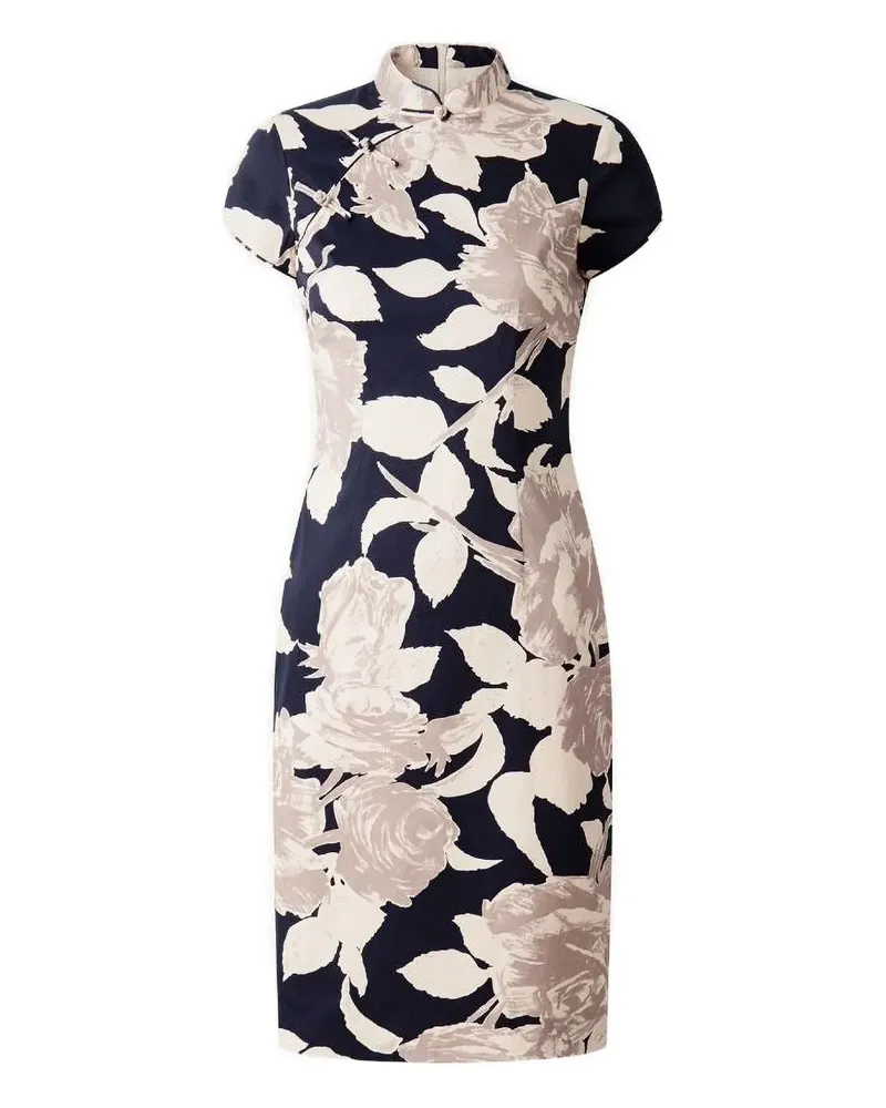 Shanghai Tang Midikleid mit Rosen-Print - Schwarz Schwarz
