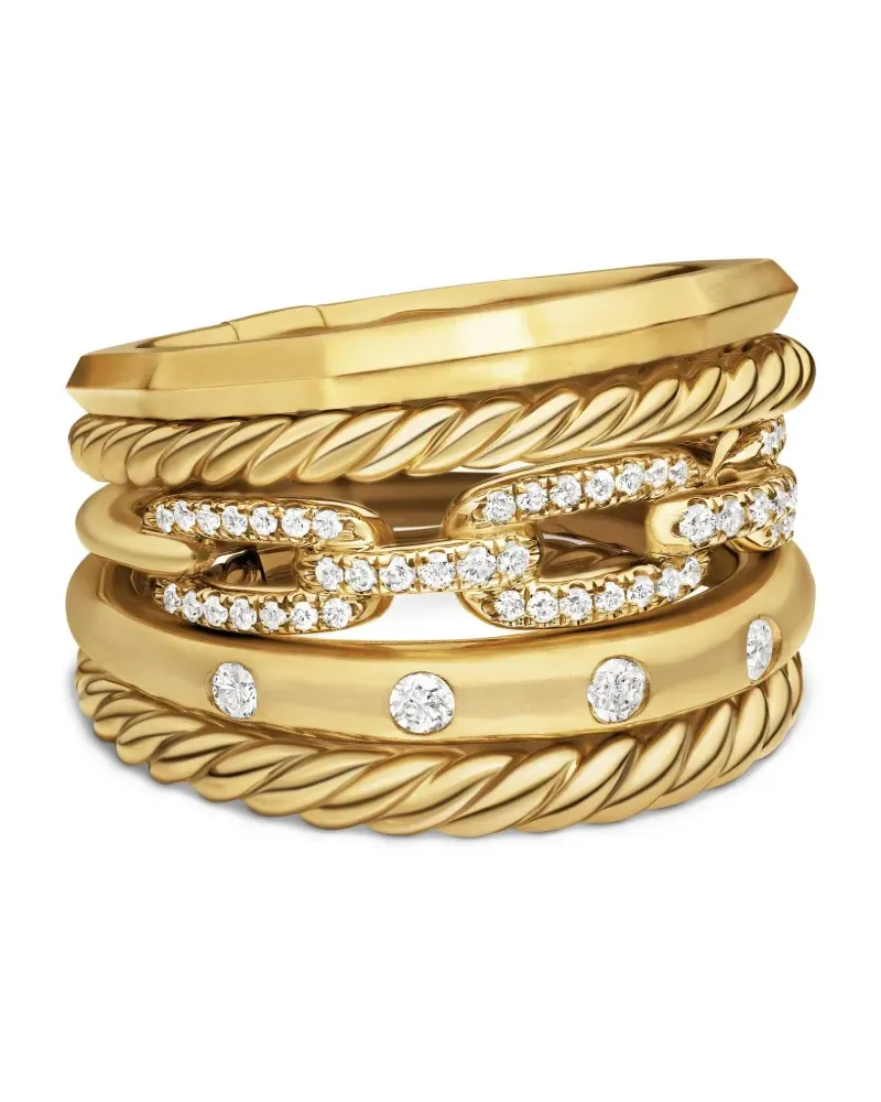 David Yurman 18kt Stax Five Row Gelbgoldring mit Diamanten 15mm Gold
