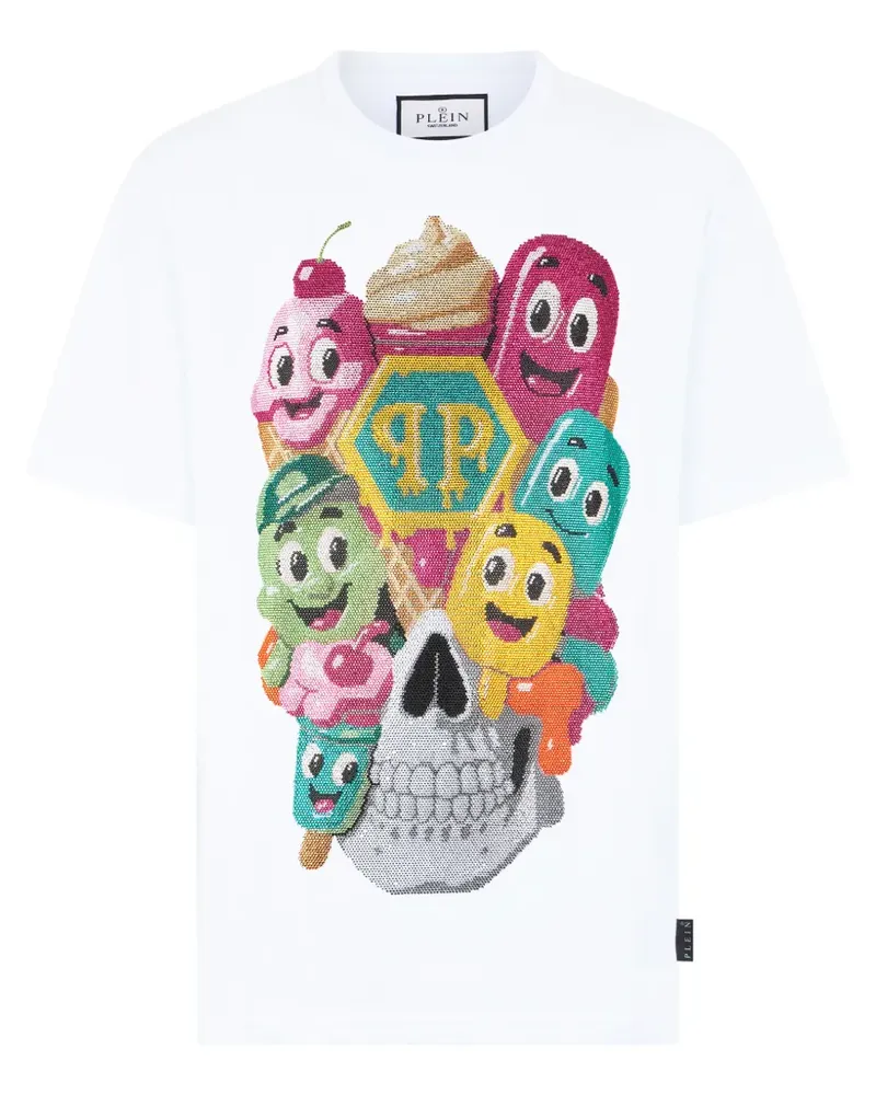 Philipp Plein T-Shirt mit Totenkopf - Weiß Weiß