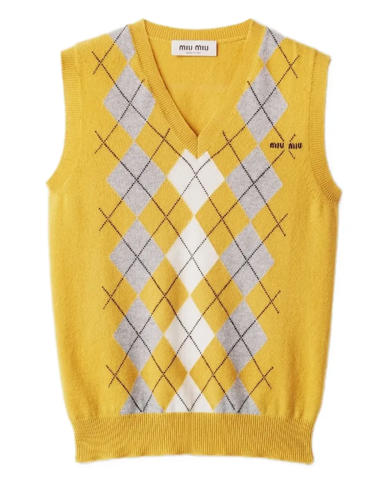 Miu Miu Oberteil mit Argyle-Intarsie - Gelb Gelb