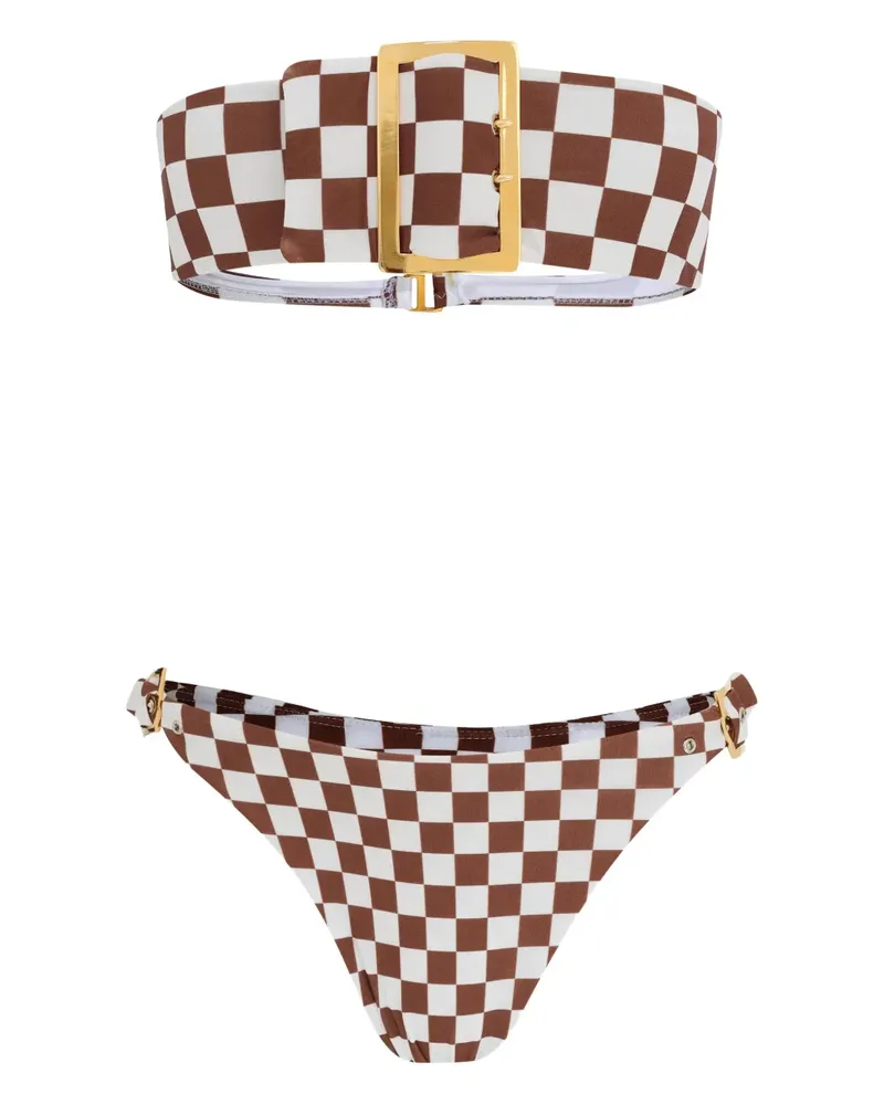 Amir Slama Bikini mit Karomuster - Weiß Weiß