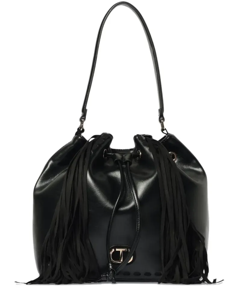 Twin-Set Schultertasche mit Fransen - Schwarz Schwarz