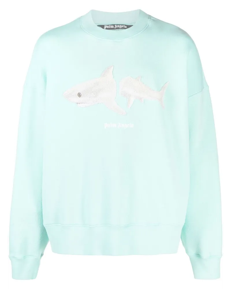 Palm Angels Sweatshirt mit aufgesticktem Hai Blau