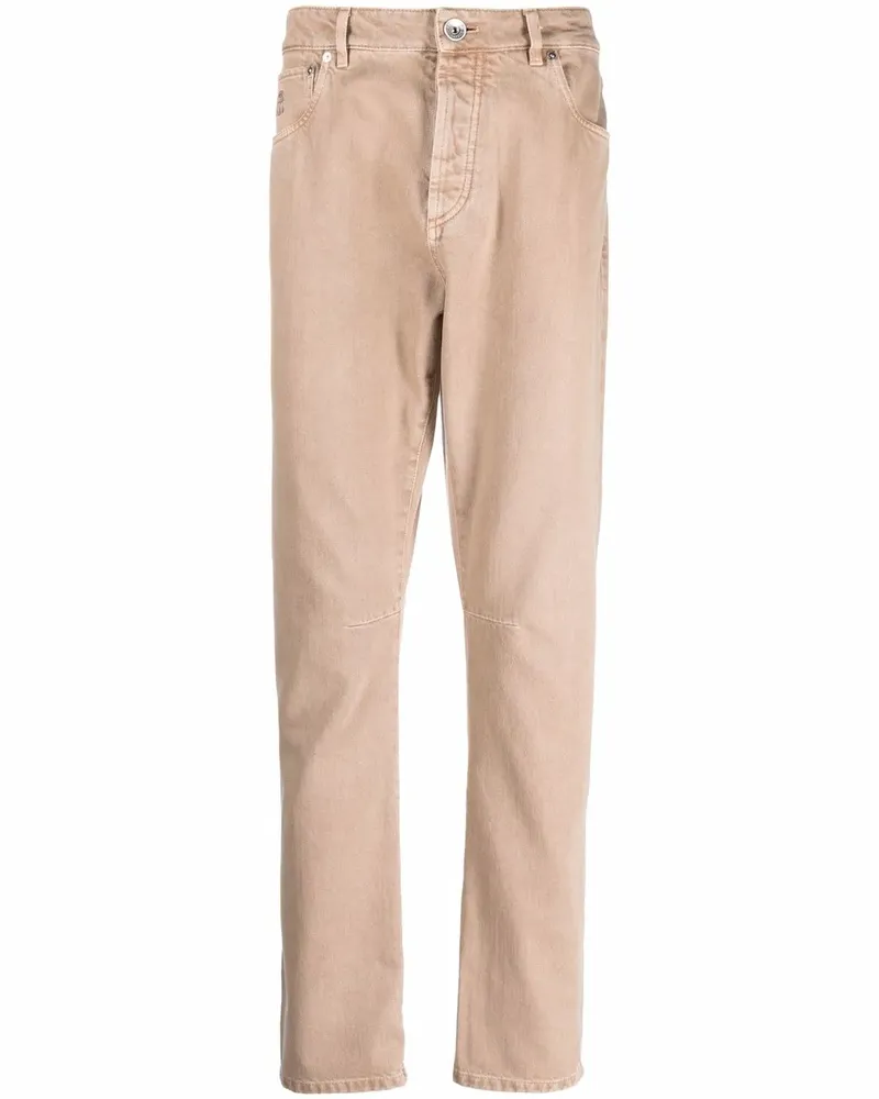 Brunello Cucinelli Gerade Jeans mit Logo-Stickerei - Nude Nude