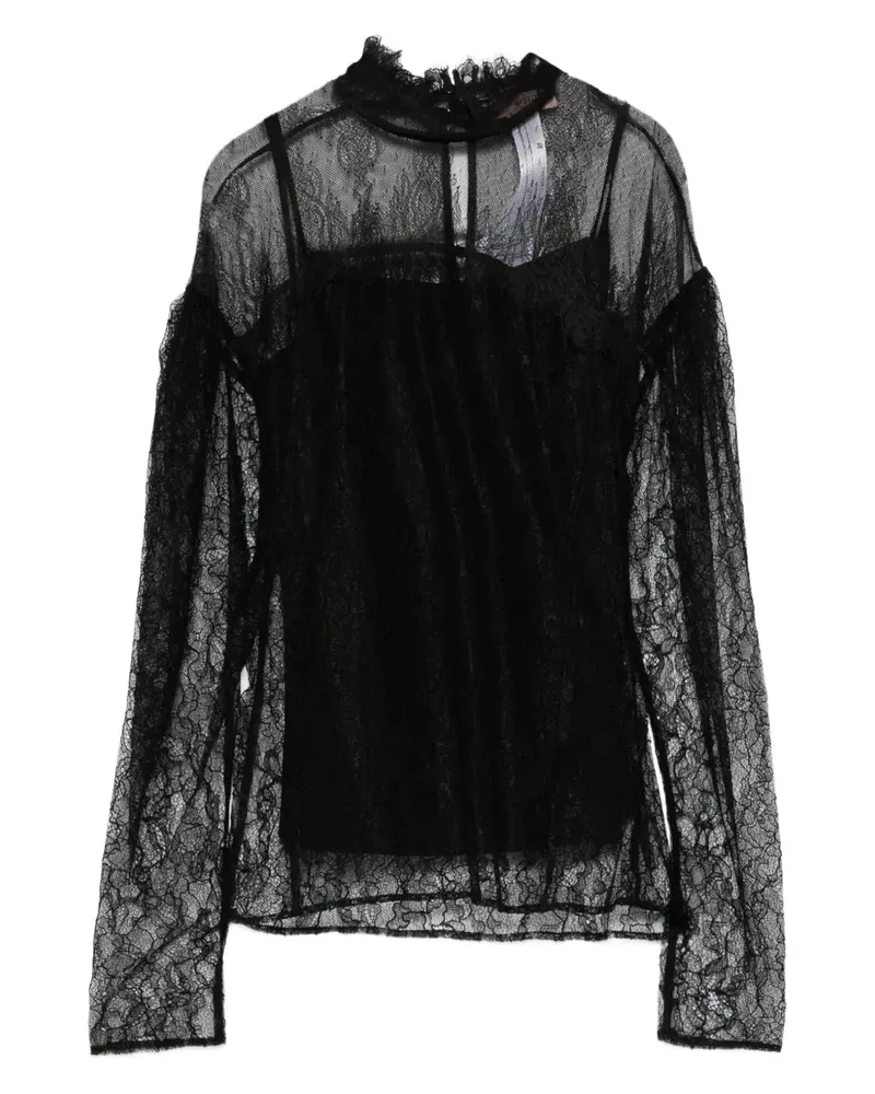 Twin-Set mock-neck lace top - Schwarz Schwarz