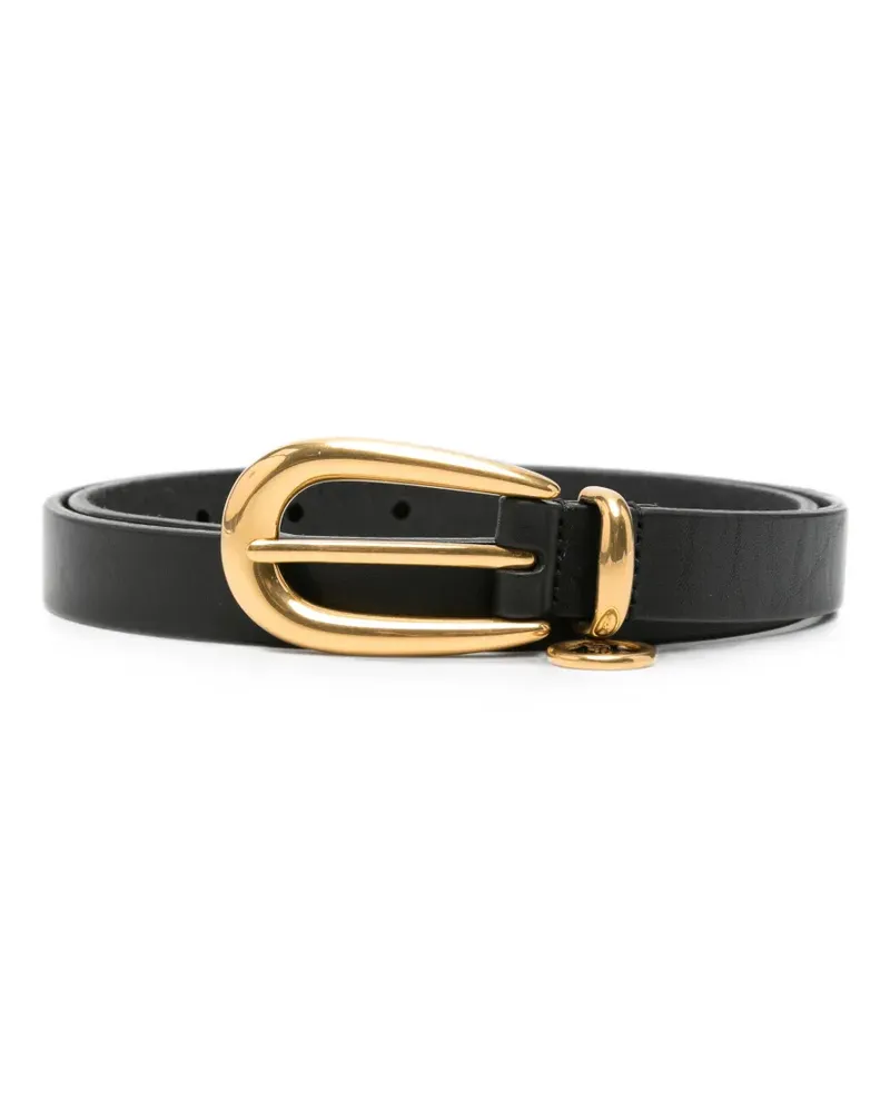 Saint Laurent Schmaler Cassandre Gürtel aus Leder mit länglicher Schnalle - Schwarz Schwarz