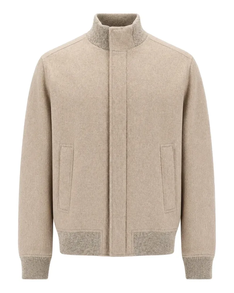 Paul & Shark ribbed-trim cashmere bomber jacket - Nude Nude