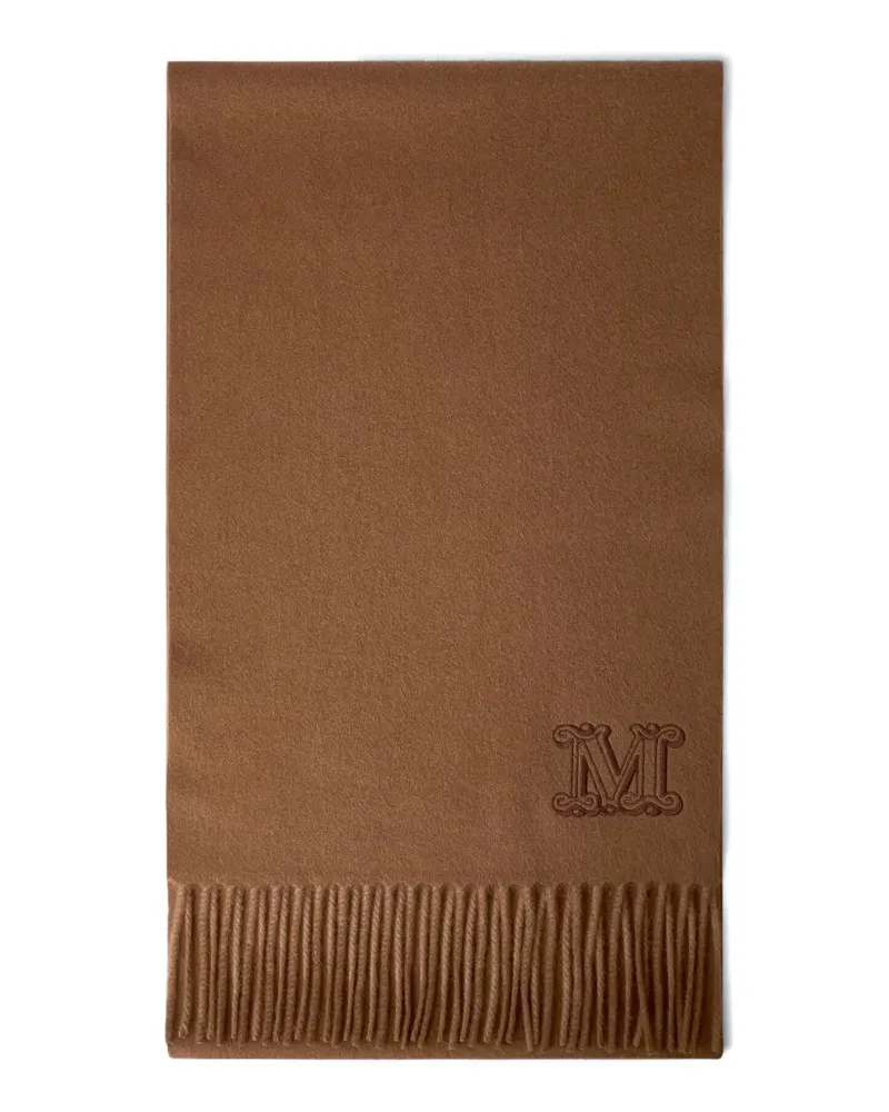 Max Mara logo-motif fringed cashmere scarf - Braun Braun