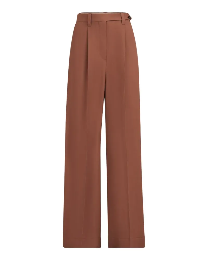 Brunello Cucinelli Viscose and linen fluid twill wide trousers with monili - Braun Braun