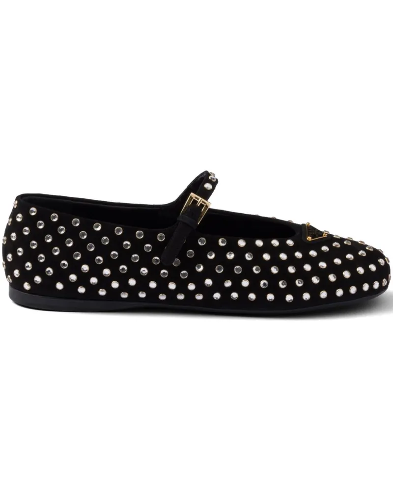 Prada Ballerinas mit Kristallen - Schwarz Schwarz