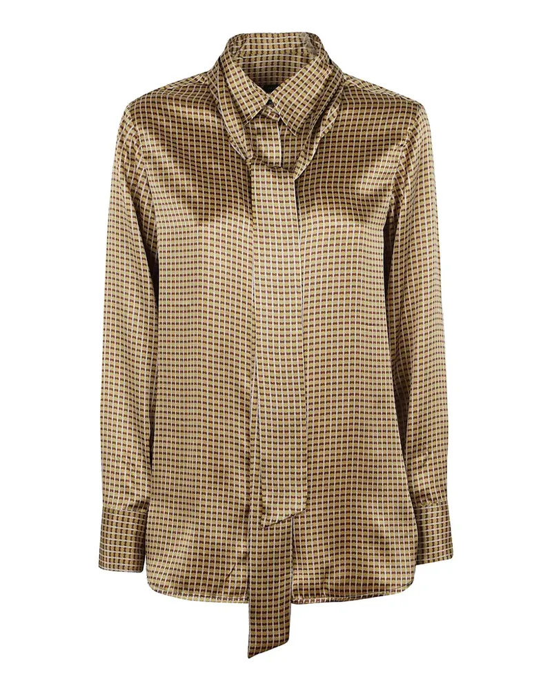 Kiton geometric-print pussy-bow shirt - Gelb Gelb