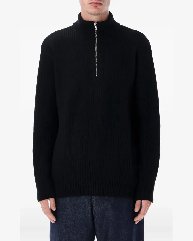 COLORFUL STANDARD ribbed half-zip sweater - Schwarz Schwarz