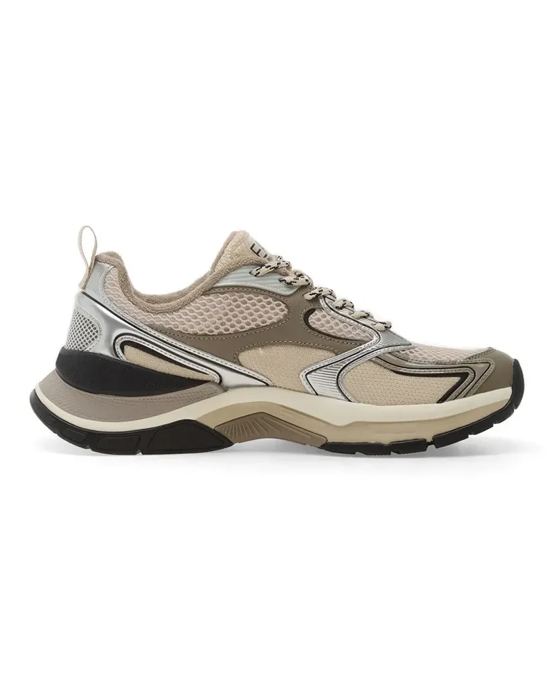 EA7 mesh-panel logo-patch sneakers - Nude Nude