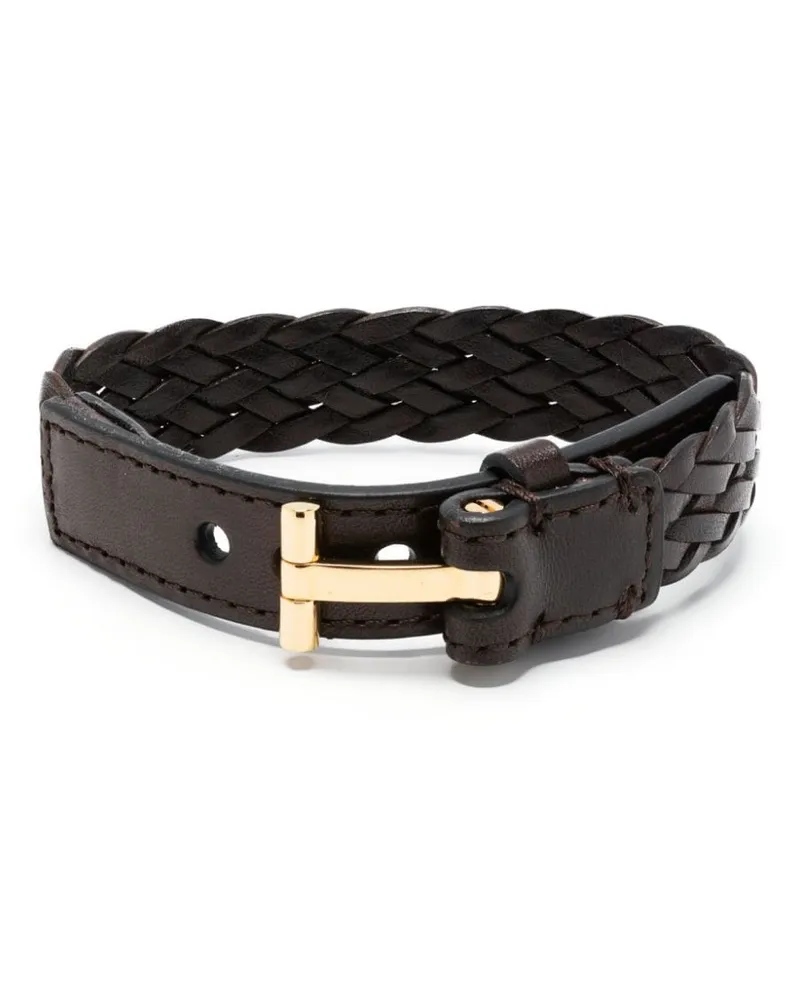 Tom Ford Gewebtes Lederarmband mit V-Verschluss - Braun Braun