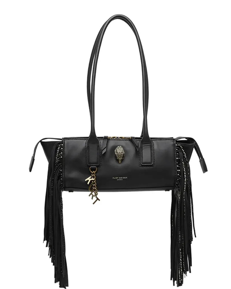 Kurt Geiger Sloane East-West Schultertasche mit Fransen - Schwarz Schwarz