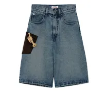Cordshorts mit Trompeten-Patch - Blau