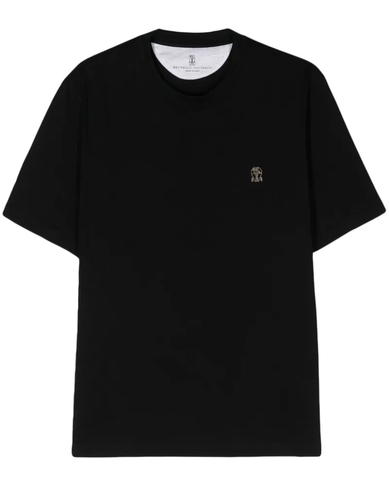 Brunello Cucinelli T-Shirt mit Logo-Stickerei - Schwarz Schwarz