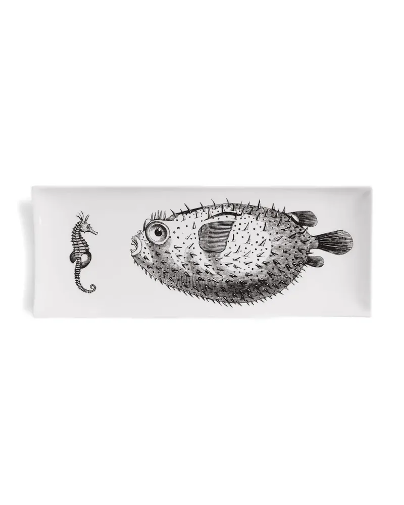 Fornasetti Teller mit Kugelfischmotiv - Schwarz Schwarz