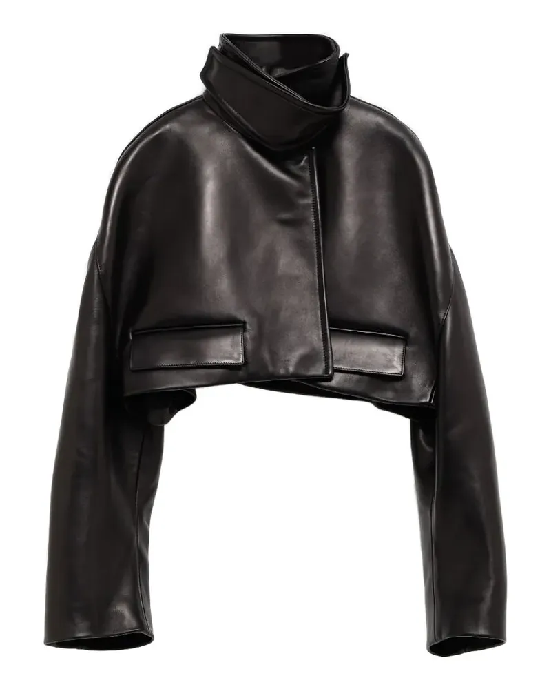 KHAITE cropped leather jacket - Schwarz Schwarz