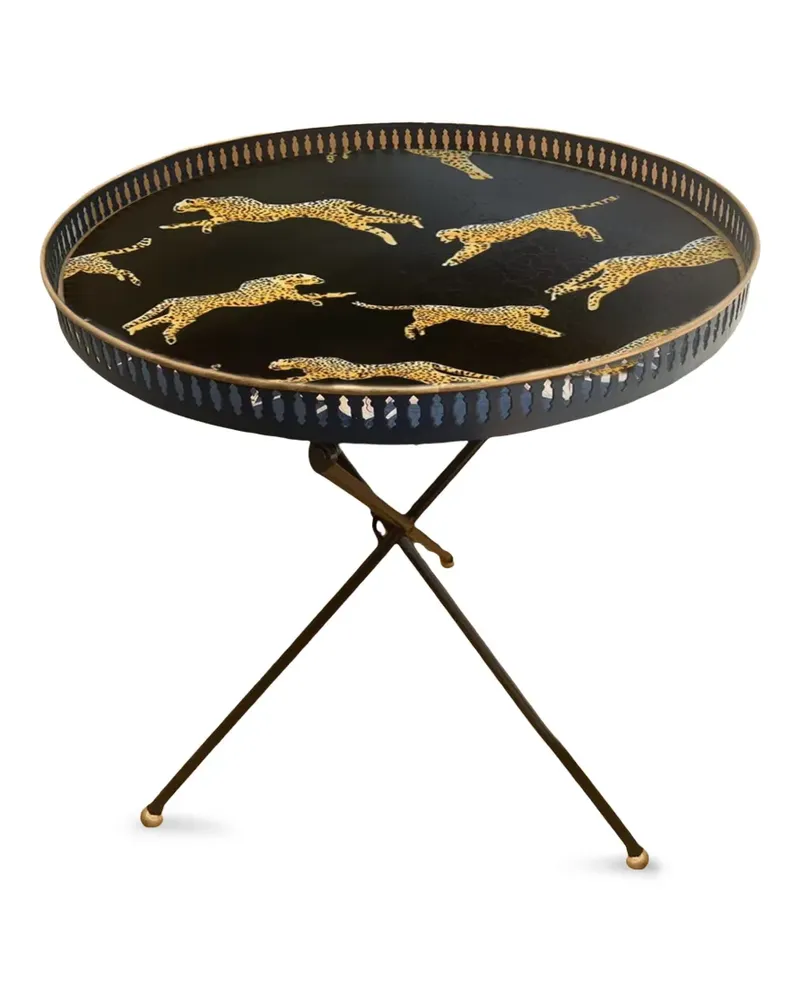 Les-Ottomans Beistelltisch mit Leoparden-Print - Schwarz Schwarz