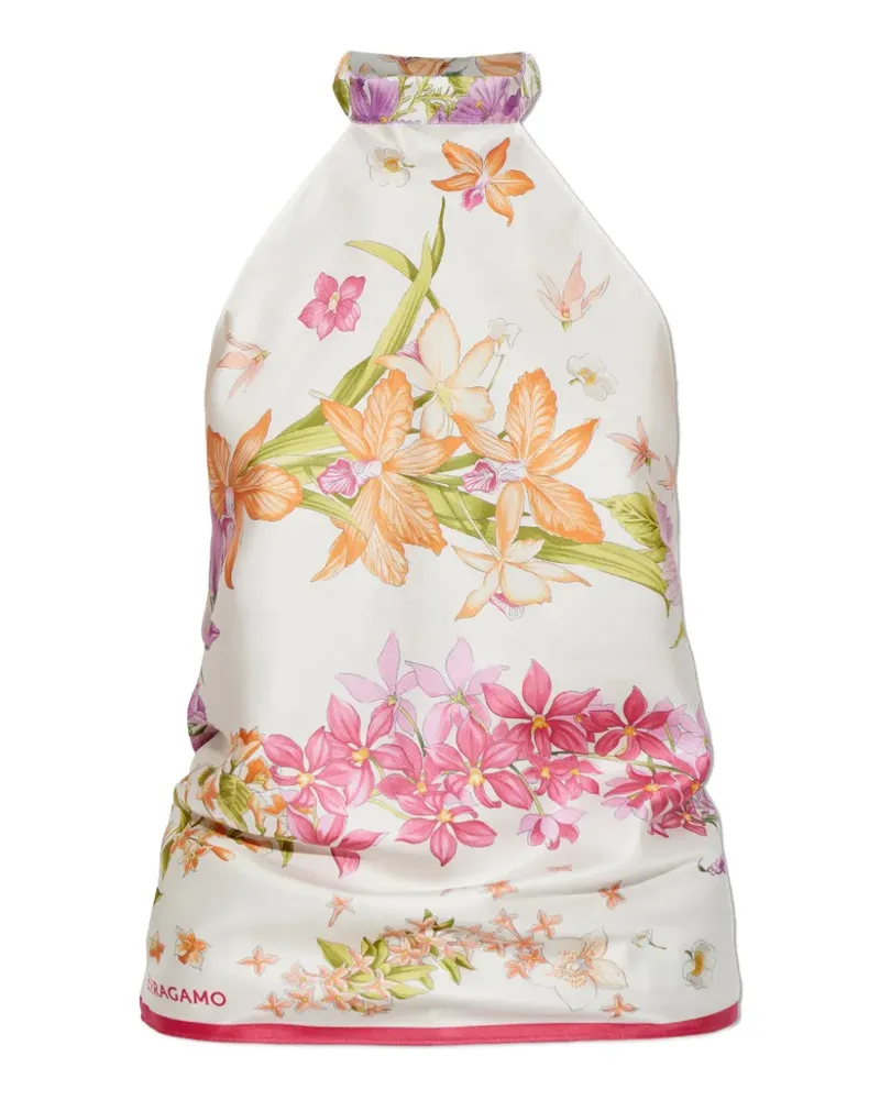 Ferragamo Neckholder-Top mit Blumenprint - Weiß Weiß