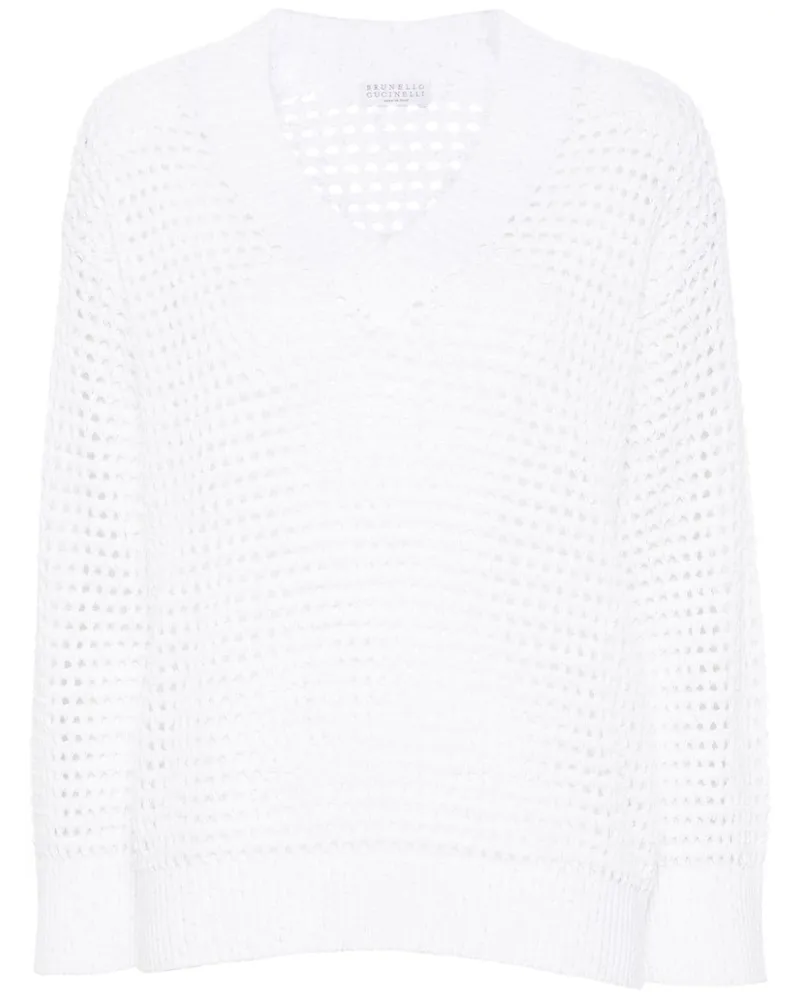 Brunello Cucinelli Gestrickter Pullover mit Pailletten - Weiß Weiß