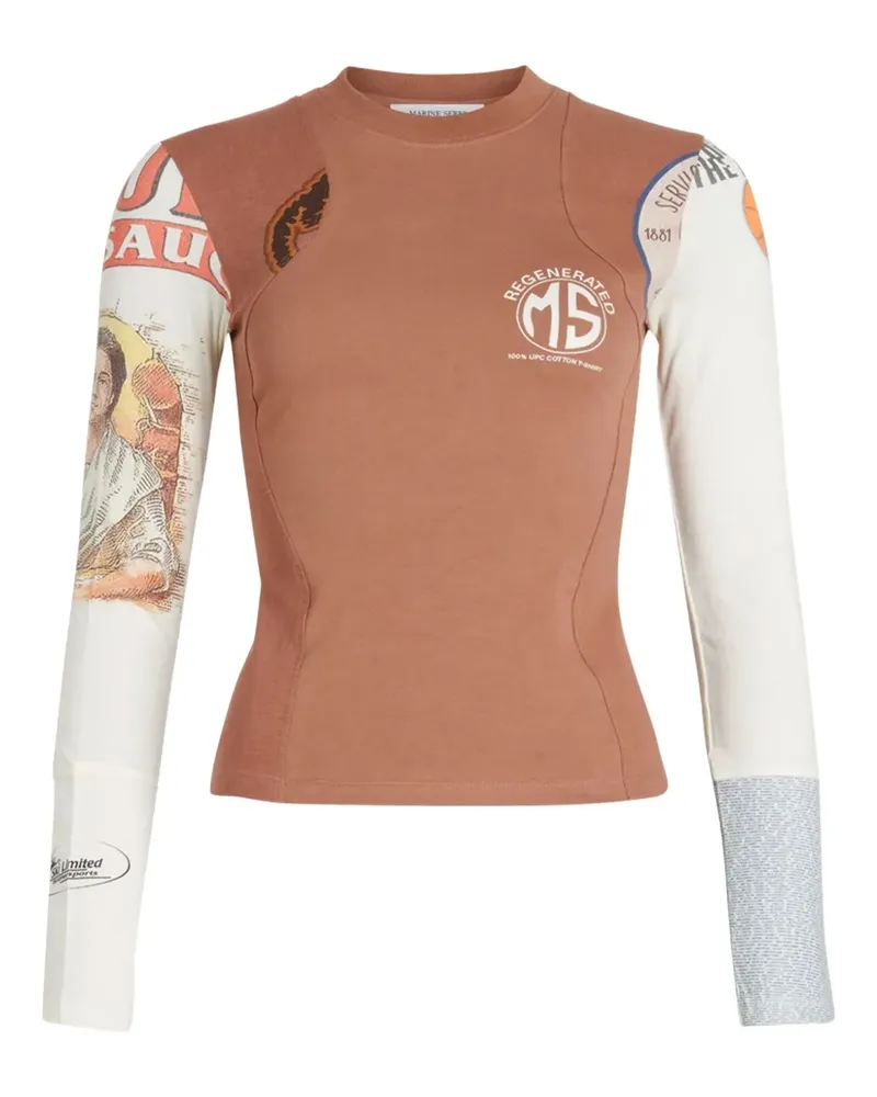Marine Serre Langarmshirt mit grafischem Print - Nude Nude