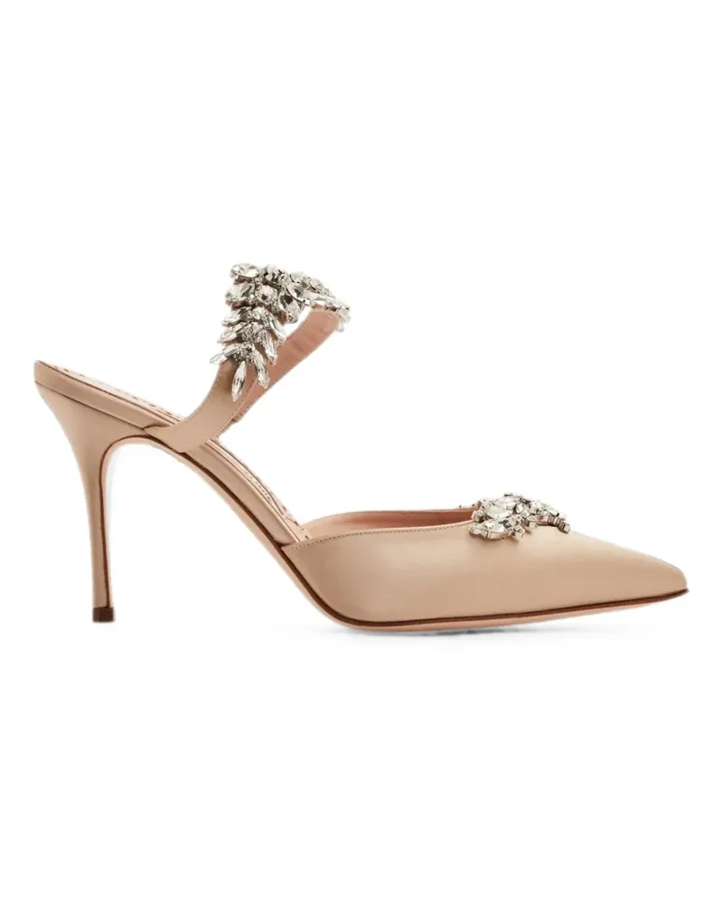 Manolo Blahnik Lurum crystal-embellished satin mules - Nude Nude