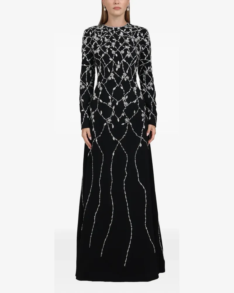 Dina Melwani Maxikleid mit Kristallen - Schwarz Schwarz