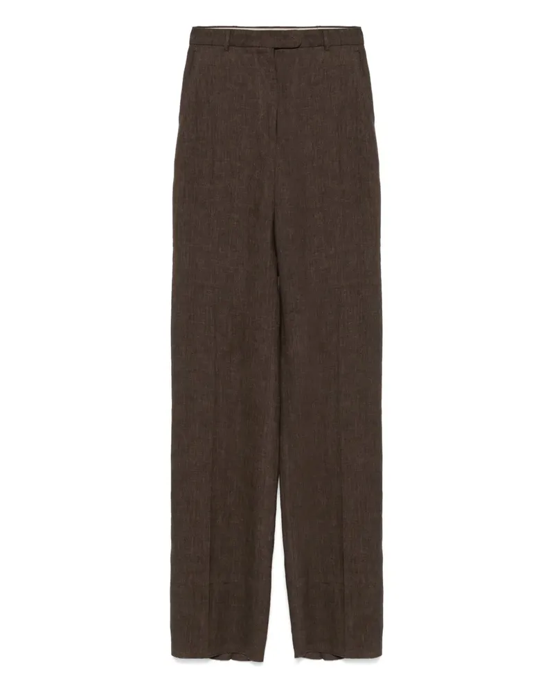 Max Mara Leinenhose mit hohem Bund - Braun Braun