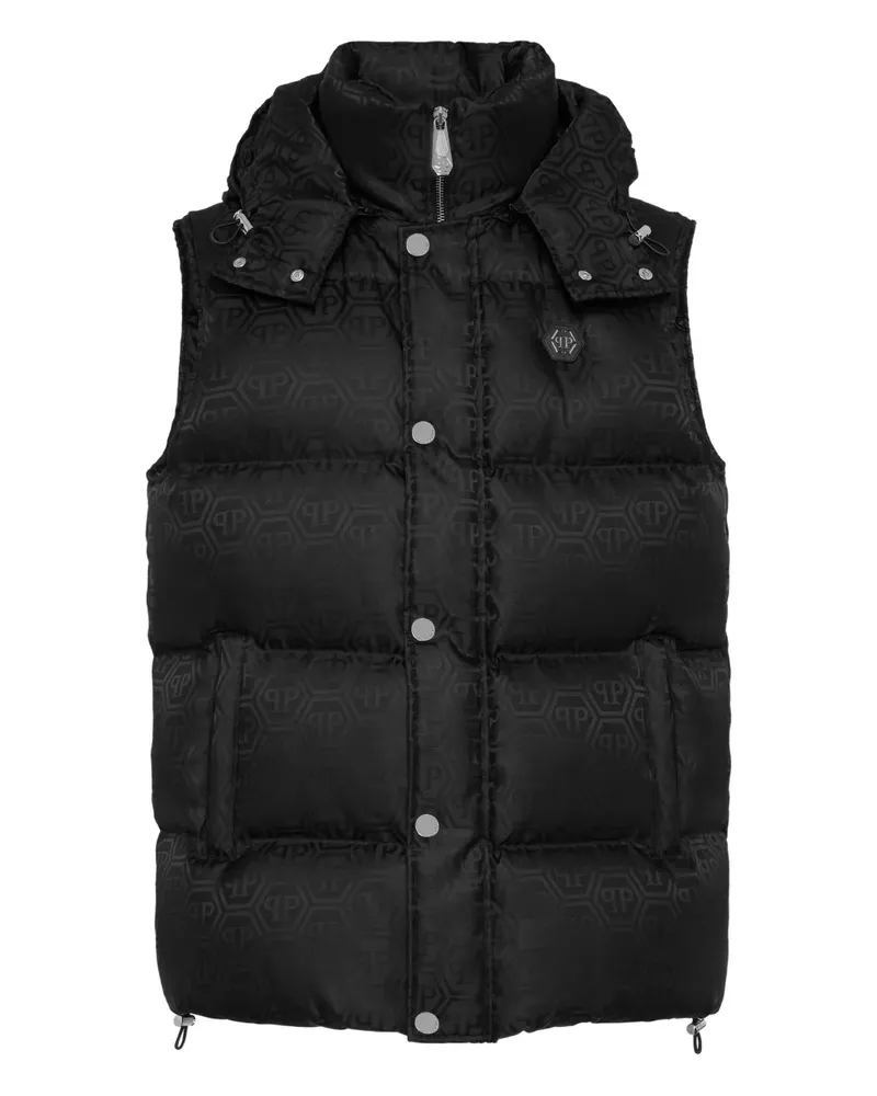 Philipp Plein Steppweste mit Monogrammmuster - Schwarz Schwarz
