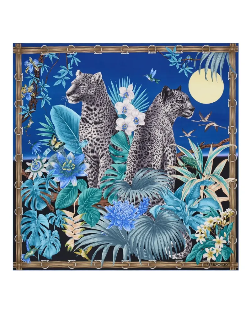 Ferragamo Felines Seidenschal mit Print - Blau Blau