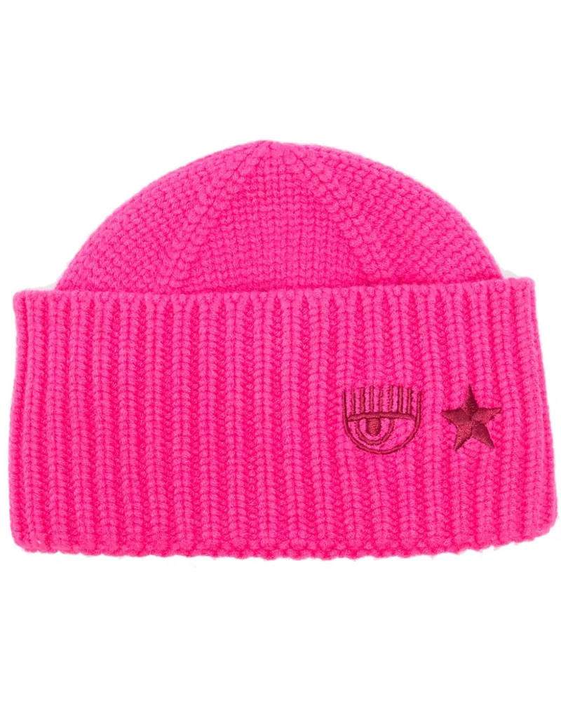 Chiara Ferragni Gerippte Beanie mit Eye Star-Stickerei - Rosa Rosa