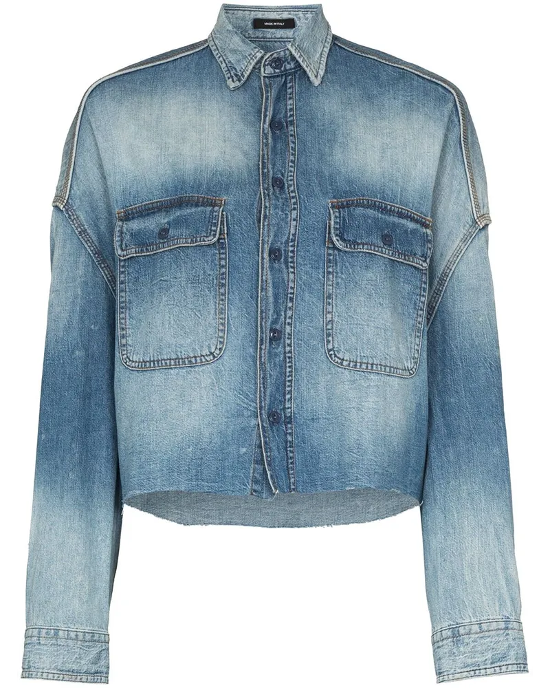 R13 Klassisches Cropped-Jeanshemd - Blau Blau