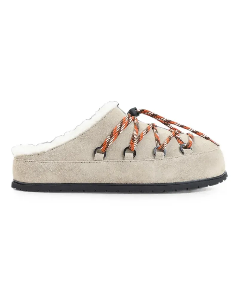 Prada shearling-trim lace-up slippers - Nude Nude