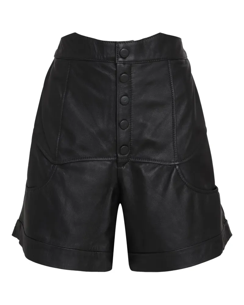 OLYMPIAH Geknöpfte Leder-Shorts mit hohem Bund - Schwarz Schwarz