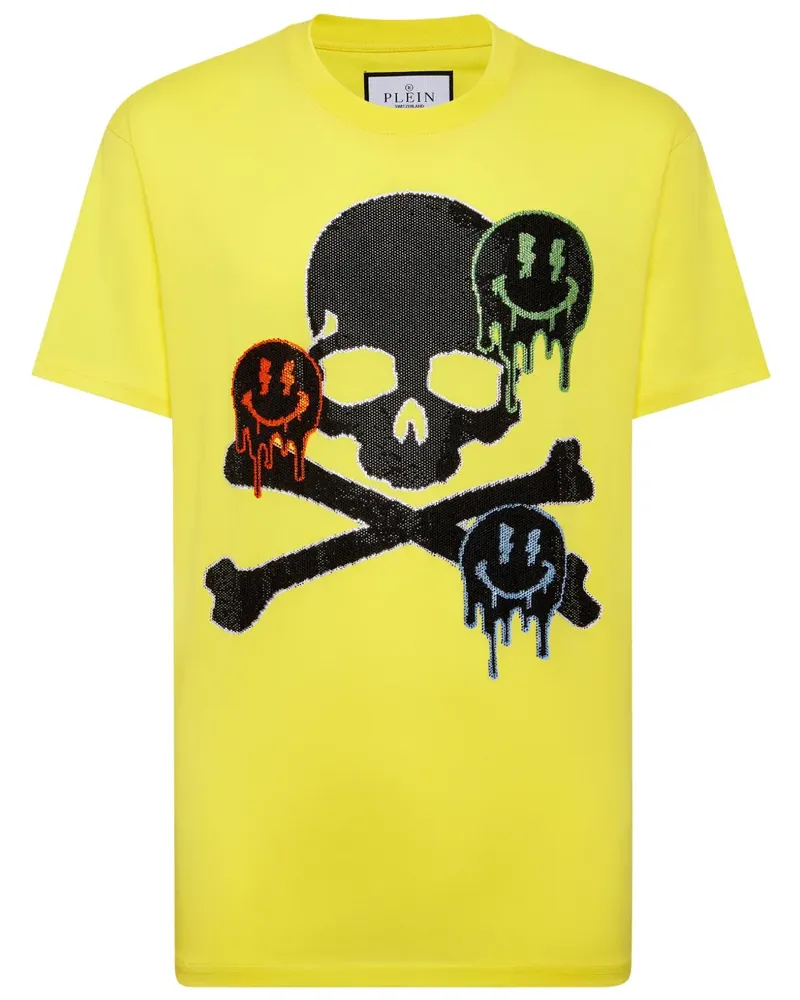 Philipp Plein Verziertes Totenkopf-T-Shirt - Gelb Gelb
