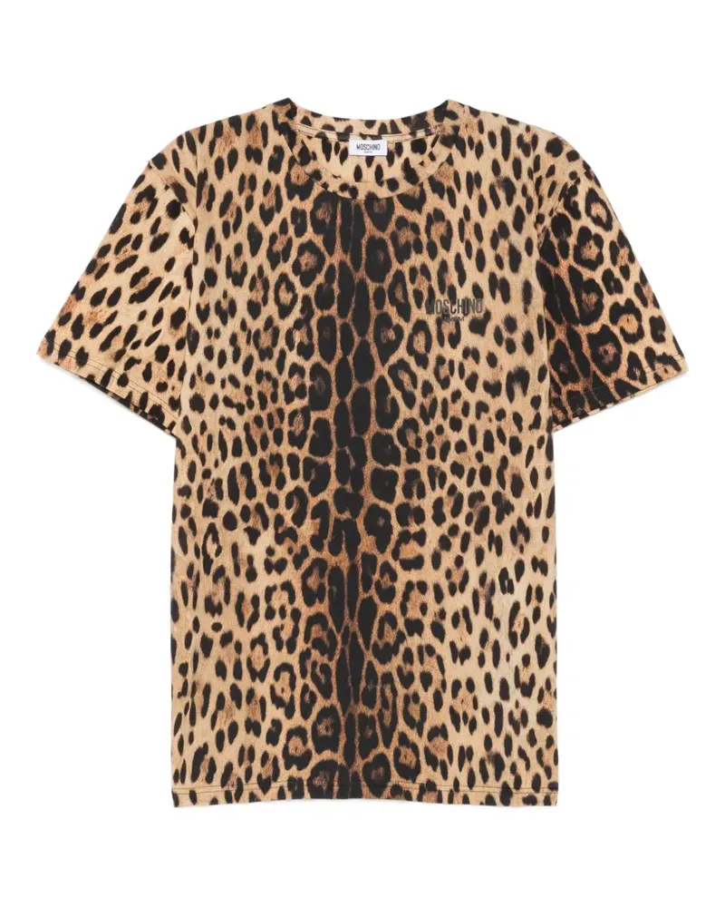 Moschino leopard-print logo-print T-shirt - Nude Nude