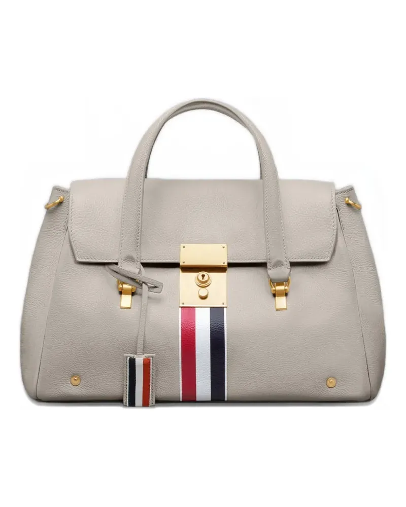 Thom Browne pebble-grain striped-detail tote bag - Weiß Weiß