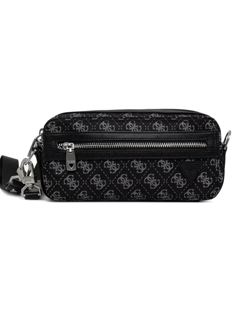 Guess monogram-print logo-plaque messenger bag - Schwarz Schwarz