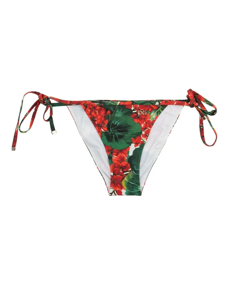 Dolce & Gabbana Gebundenes Bikinihöschen mit Blumen-Print - Rot Rot