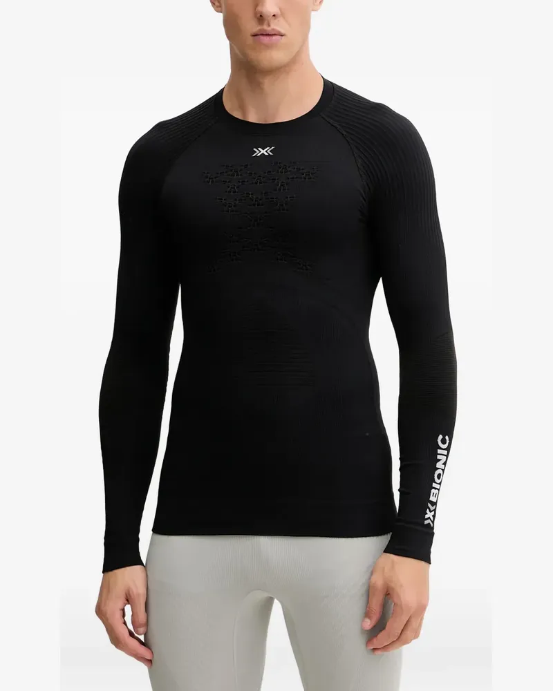 X-Bionic Geripptes T-Shirt mit Logo-Print - Schwarz Schwarz