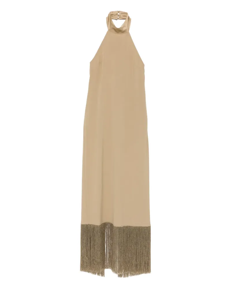Taller Marmo Neckholderkleid mit Fransenbesatz - Nude Nude