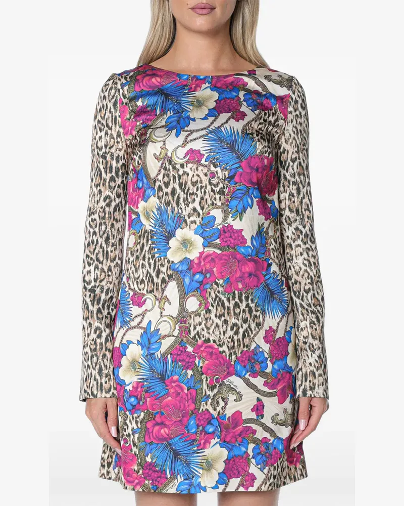 Just Cavalli leopard-print floral-print mini dress - Nude Nude
