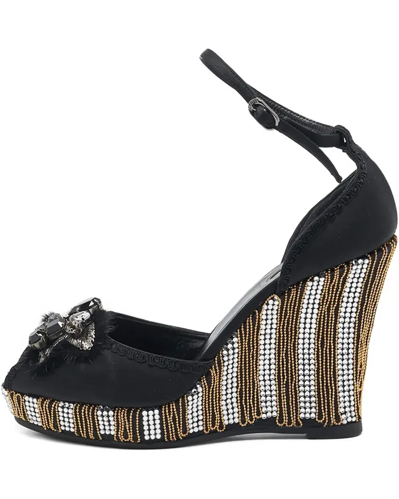 Le Silla Wedge-Sandalen mit Kristallverzierung 105mm - Schwarz Schwarz